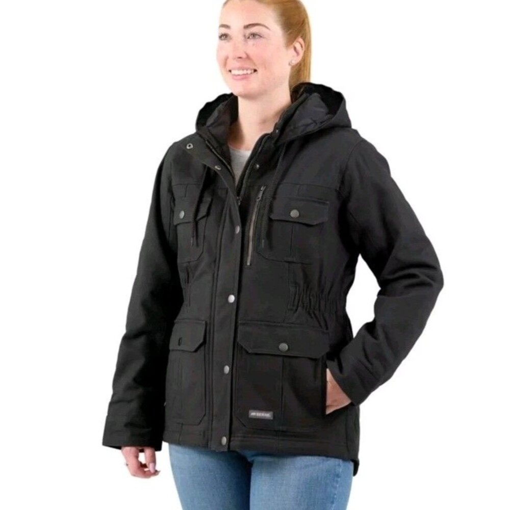 Berne Women's Softstone Duch Hooded Ranch Coat Black Size XL Canvas Workwear NWT